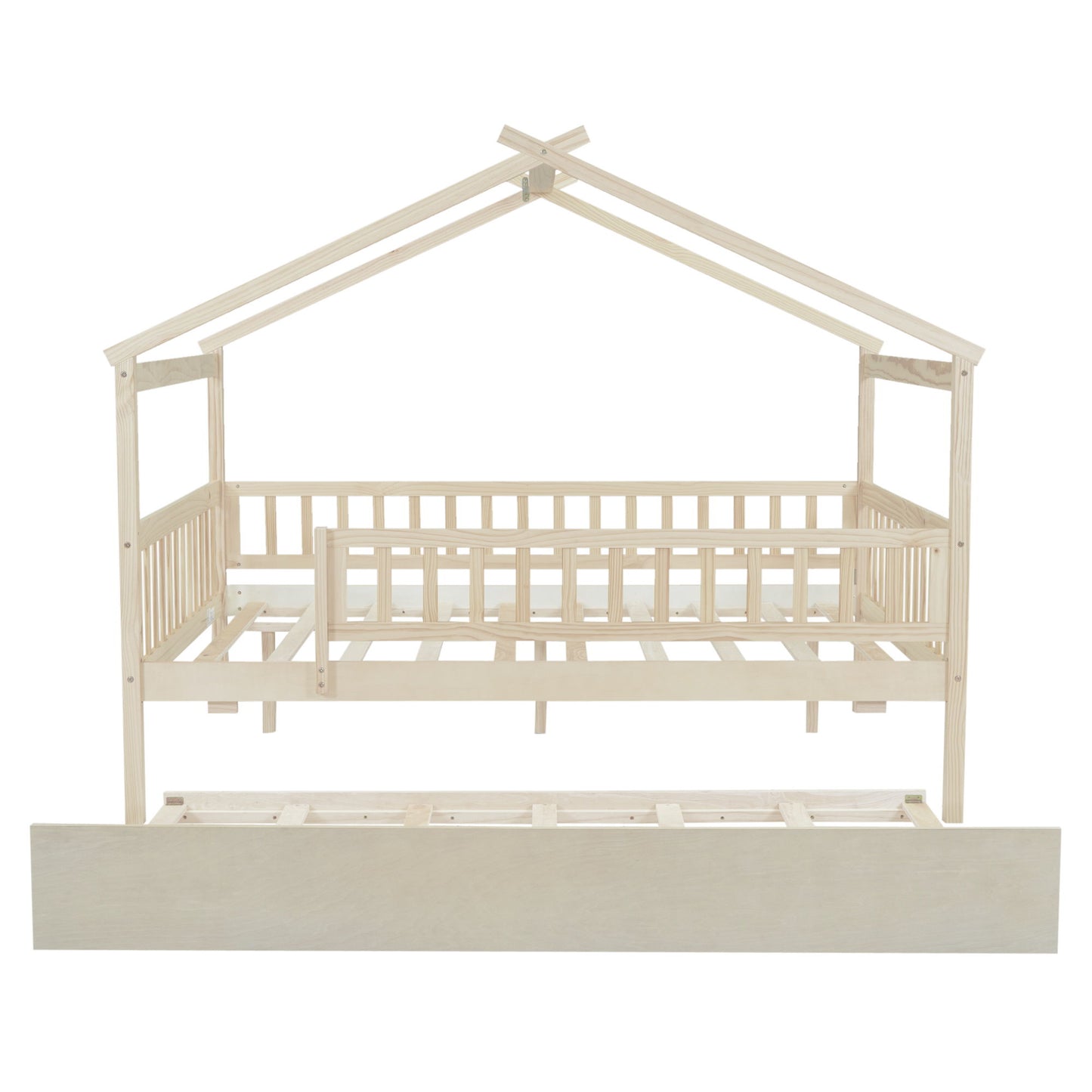Full Size House Bed With Twin Size Trundle - Natural