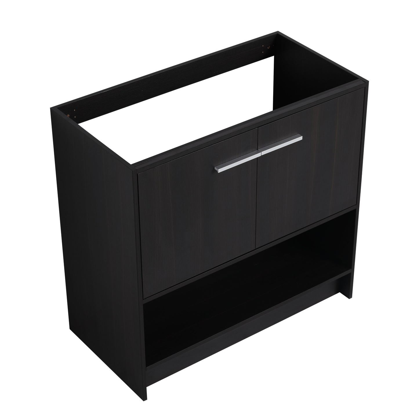 Modern 36" Bathroom Vanity With Ceramic Sink And Soft Closing Doors - Dark Oak