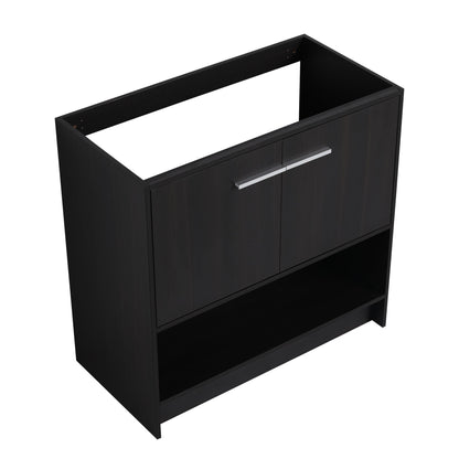 Modern 36" Bathroom Vanity With Ceramic Sink And Soft Closing Doors - Dark Oak