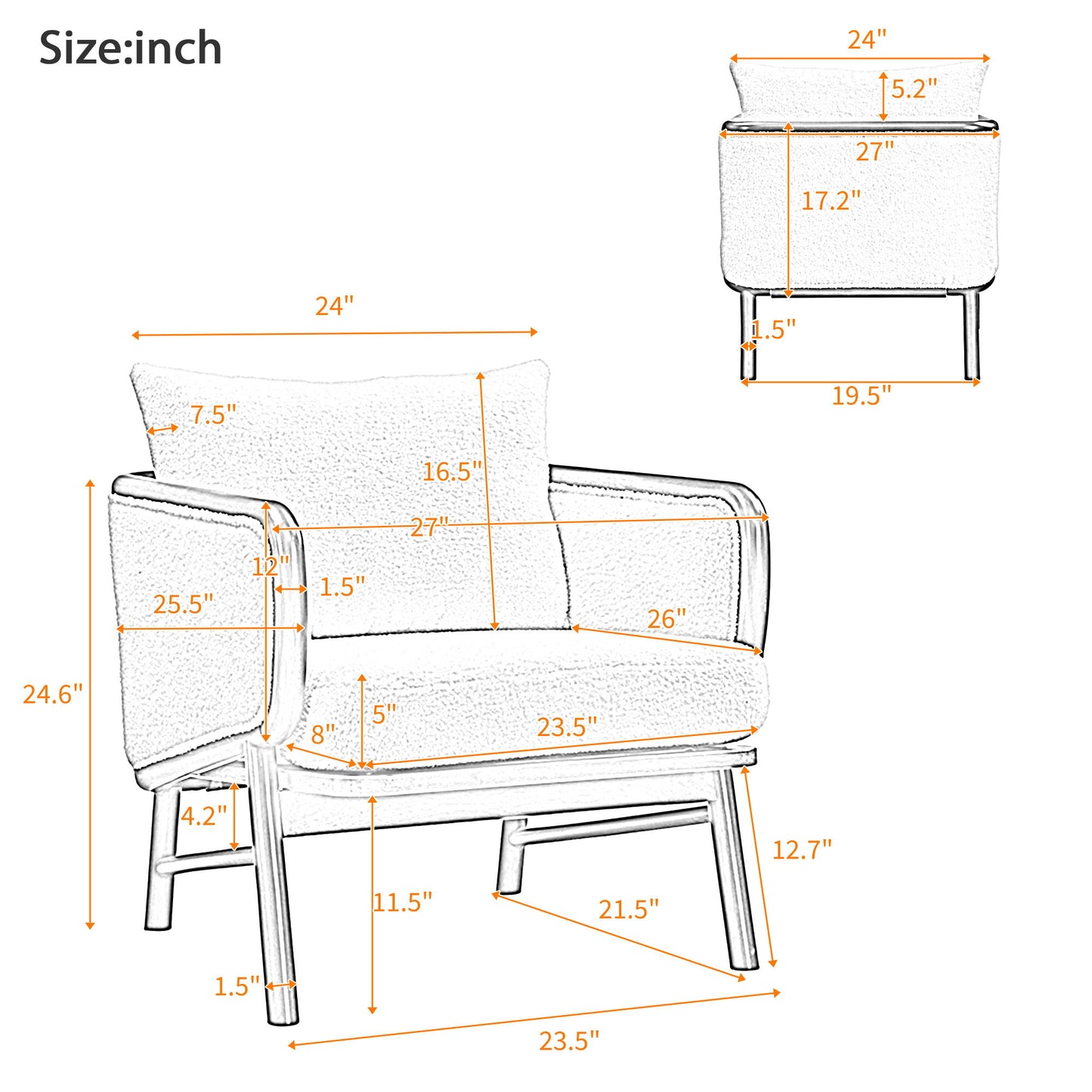 Sherpa Fabric Accent Chair, Upholstered Armchair With Solid Wood Frame, Comfortable Contemporary Lounge Chair For Living Room - White