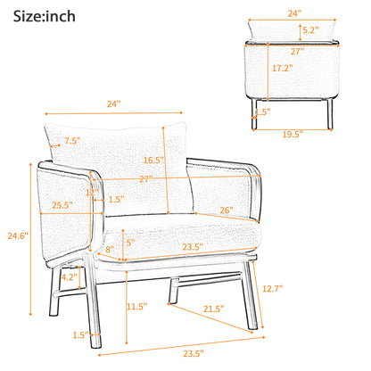 Sherpa Fabric Accent Chair, Upholstered Armchair With Solid Wood Frame, Comfortable Contemporary Lounge Chair For Living Room - White