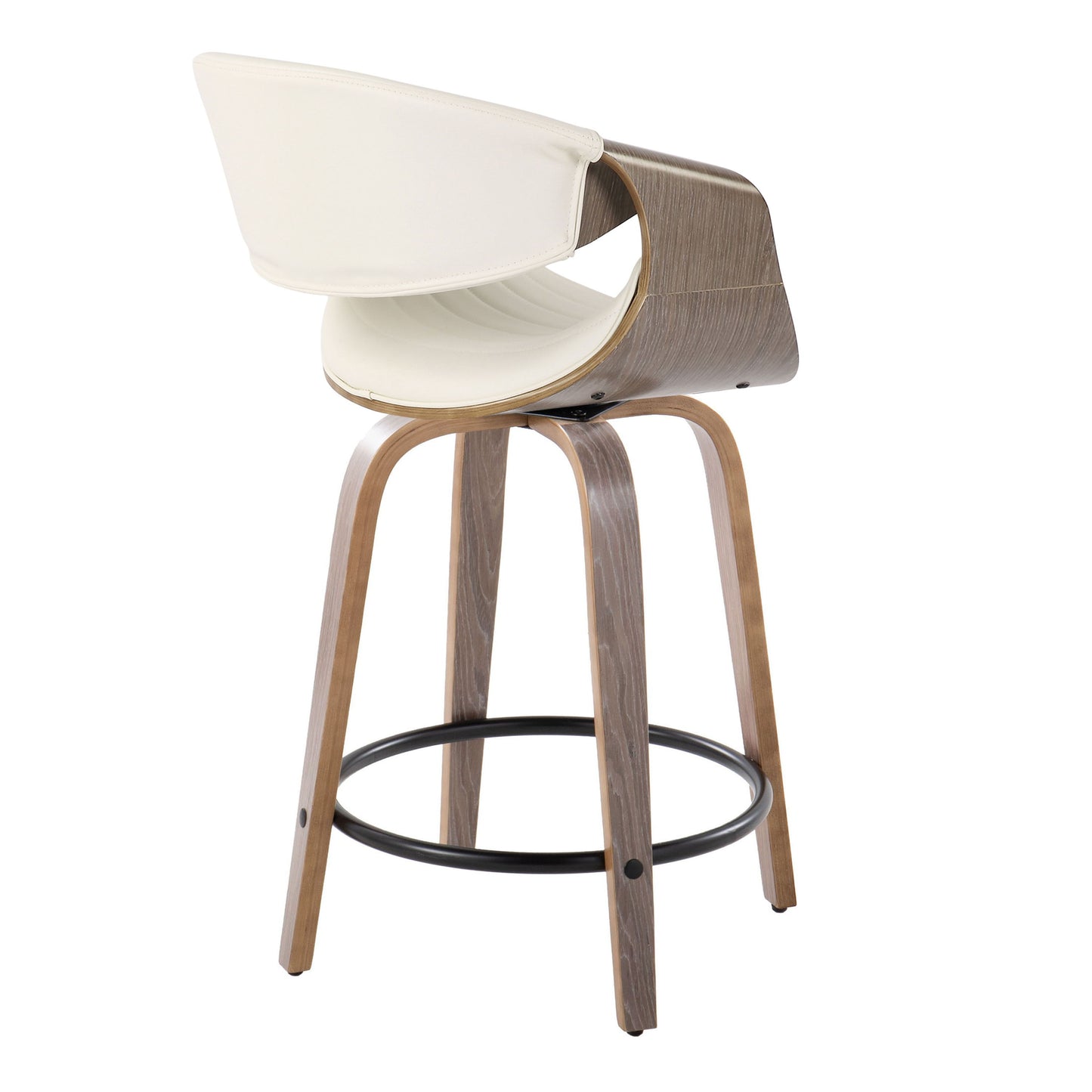 Symphony - Mid-Century Modern Fixed Height Counter Stool With Swivel With Round Footrest (Set of 2) - Light Gray / White
