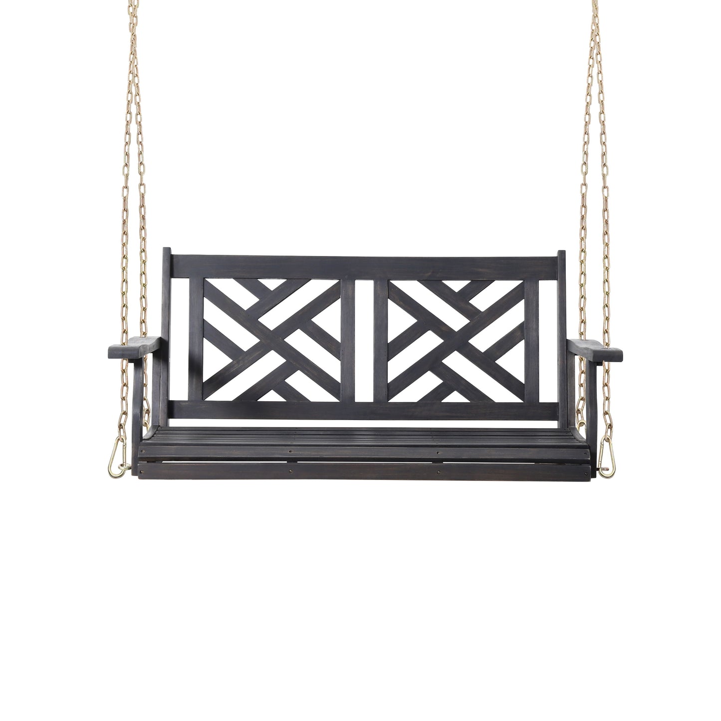 Alejandro - Acacia Wood Porch Swing With Slat Panel Seating - Dark Gray