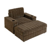 Oversized Chaise Lounge Indoor Rabbit Fur Sofa Bed With Storage Ottoman And Armrests Cup Holders With Deep Seat - Brown