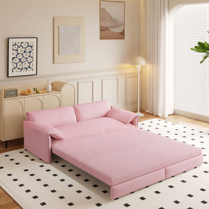 Queen Pull Out Sofa Bed, 3 In 1 Convertible Sleeper Sofa With Side Storage Multifunctional Velvet Loveseat Bed For Living Room - Pink