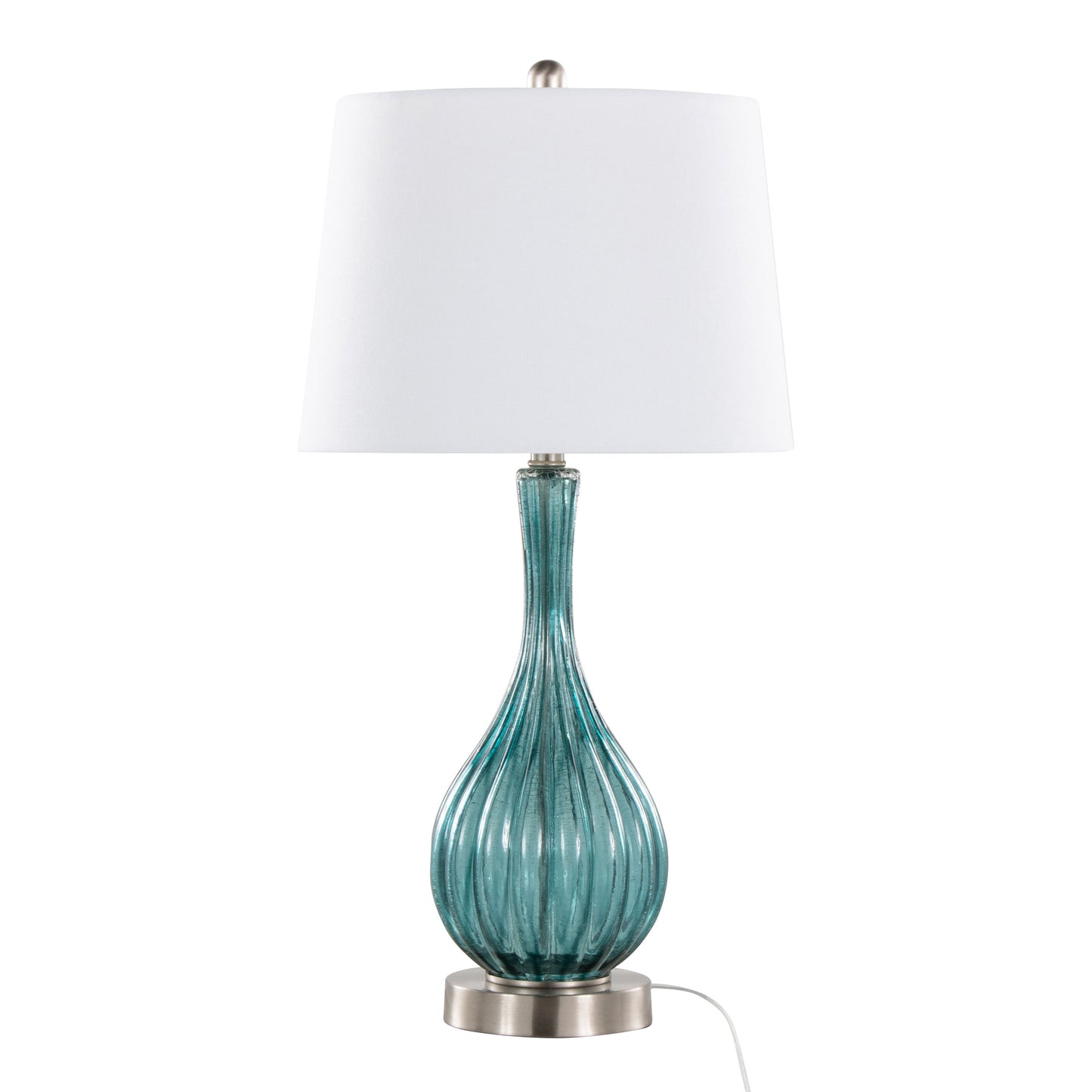 Jenny - Contemporary Table Lamp (Set of 2) - Clear Sapphire Blue Crackle / Nickel / White