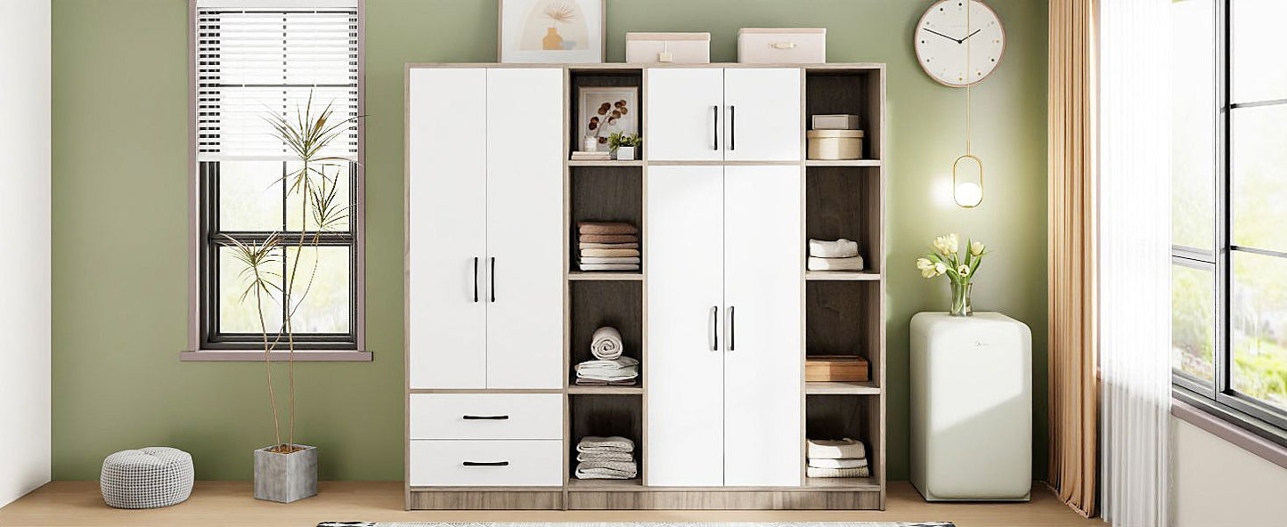 6 Door Wardrobe With Shelves And Drawers - Natural