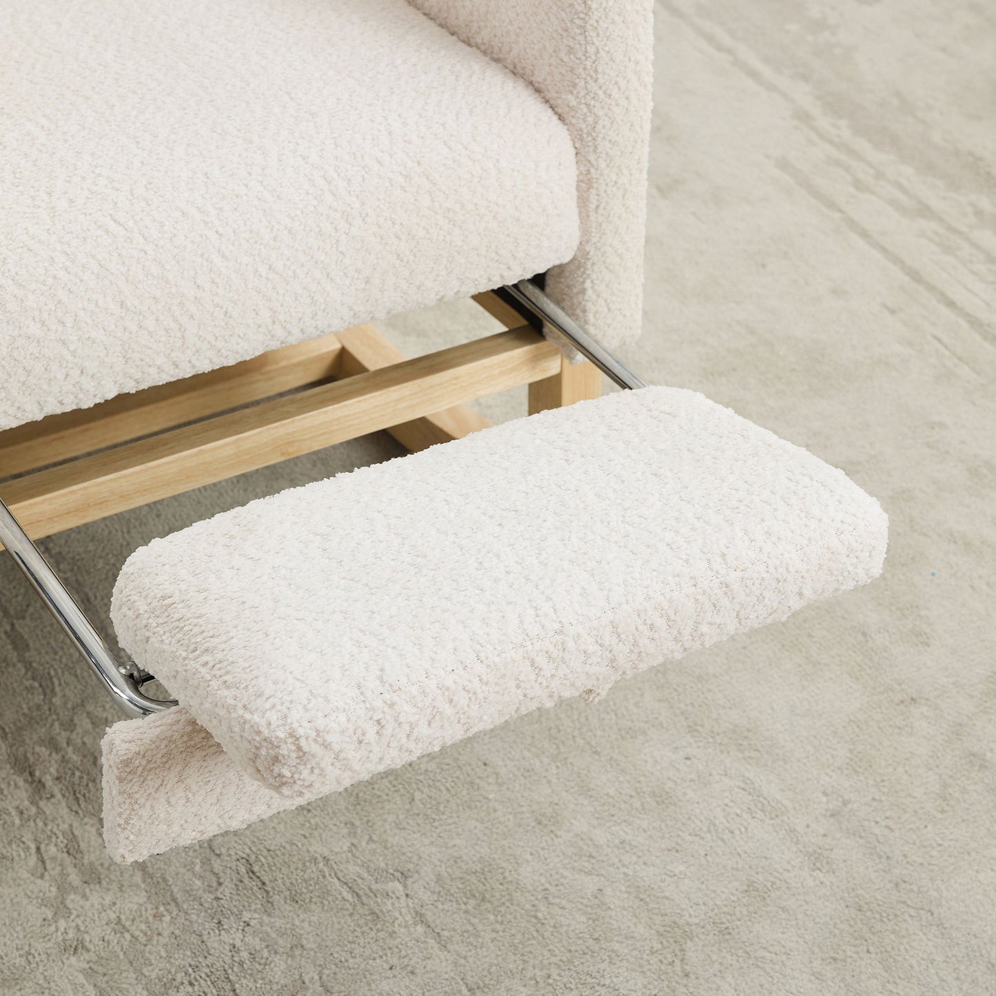 Rocking Chair For Nursery, High Back Glider With Retractable Footrest, Boucle Upholstery, Rubber Wood Legs - Ivory