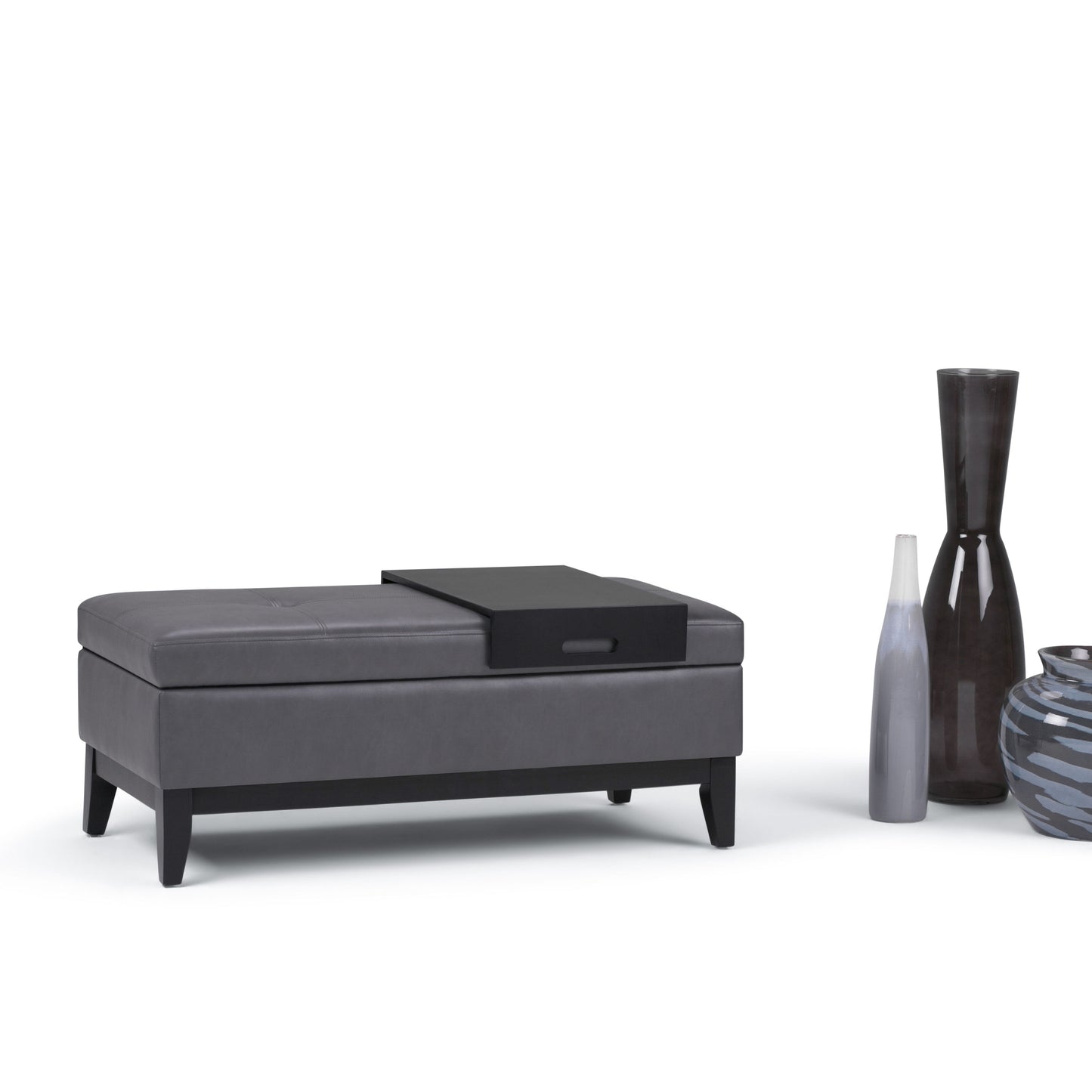 Oregon - Storage Ottoman Bench With Tray - Stone Gray