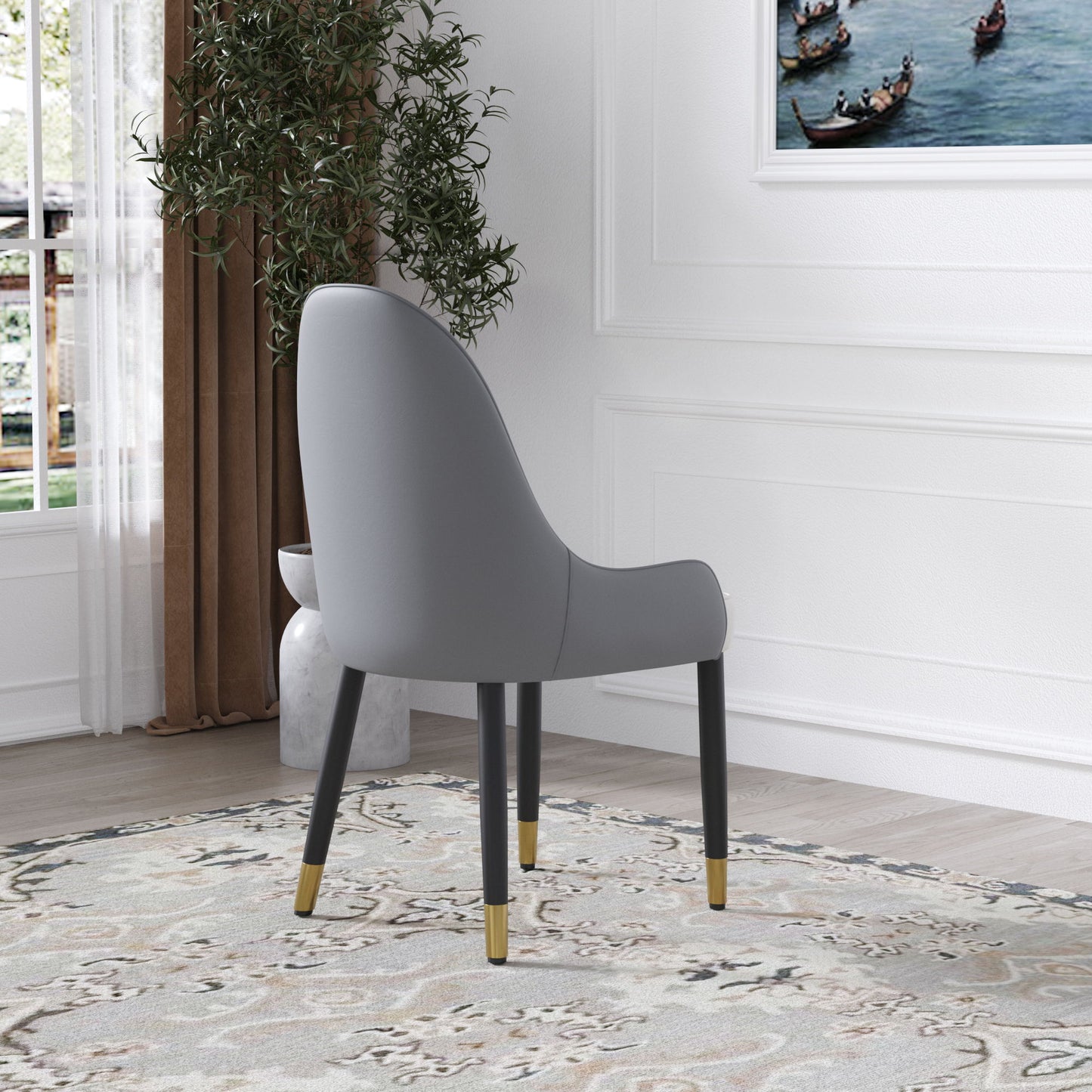 Modern Sponge-Filled Dining Chair, Solid Wood Metal Legs, Suitable For Restaurants, Living Rooms And Rooms (Set of 2) - White / Gray