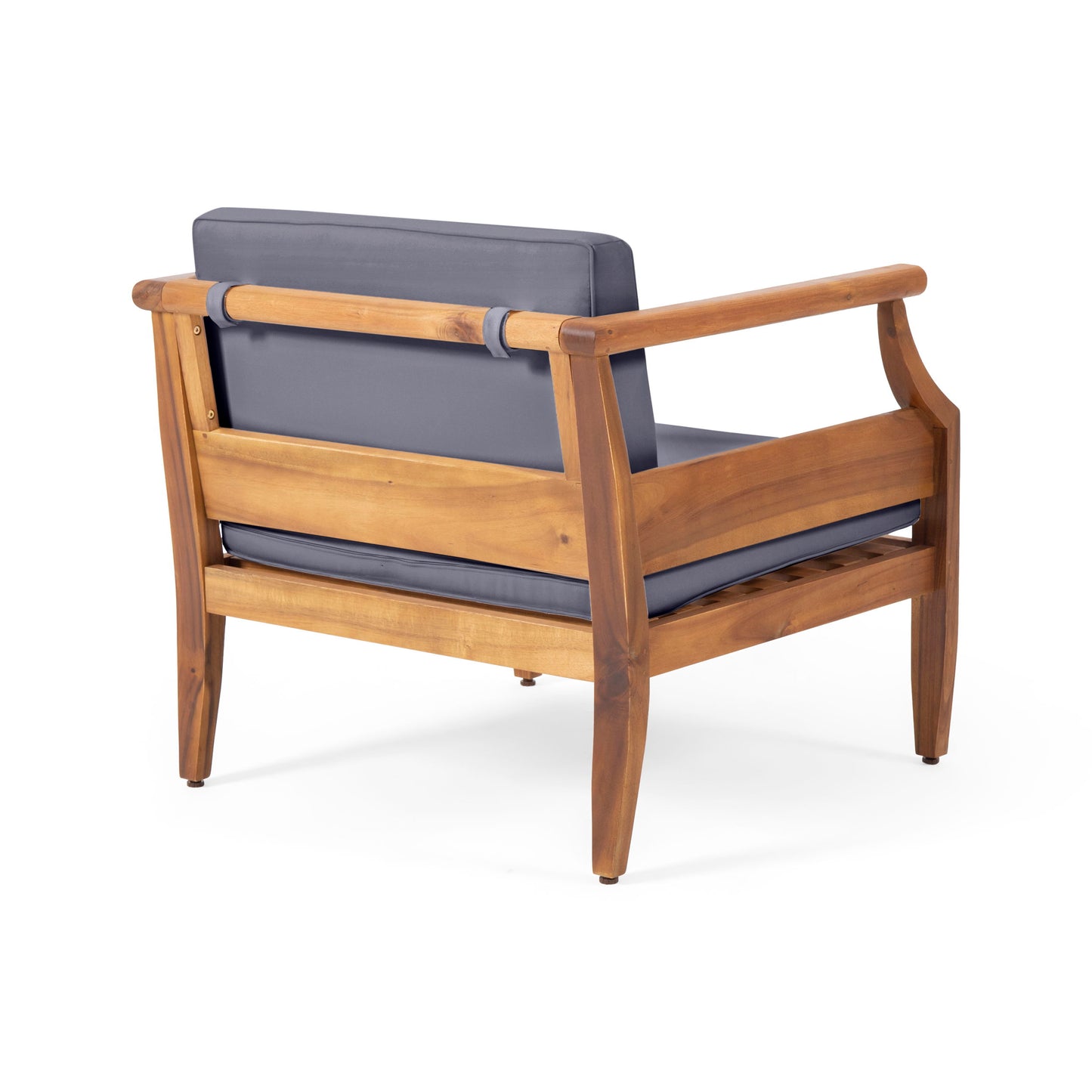 Outdoor Club Chair With Recessed Arms And Cushions - Dark Gray / Teak