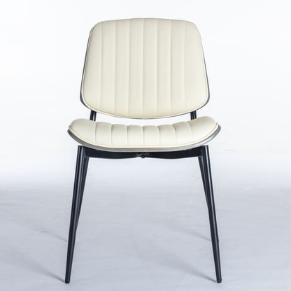 Dining Chairs Mid-Century Modern Retro Faux Leather Chair With Walnut Bentwood Back Upholstered Seat Metal Legs Adjustable Foot For Kitchen Dining Room Chairs (Set of 2) - Beige