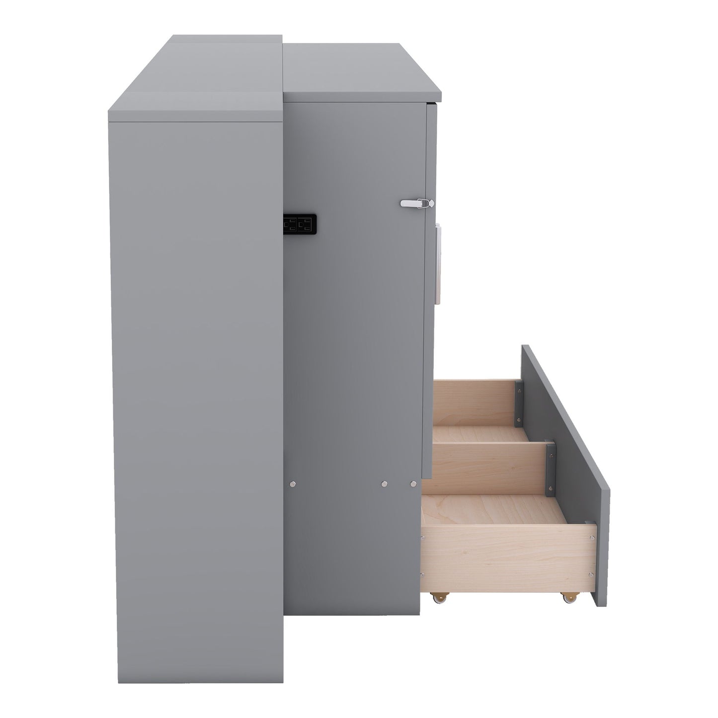 Full Size Murphy Bed With Shelves, Drawers And USB Ports - Gray