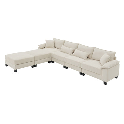 Wide Seat Modular Sectional Bed Sleeper Couch Set With Armrest Pillow 6 Seat, Free Combination Sofa With Ottomans Oversized - Beige