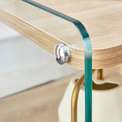 Modern 3 Layer Bedside Cabinet With Storage Function In Wood And Tempered Glass - Wood