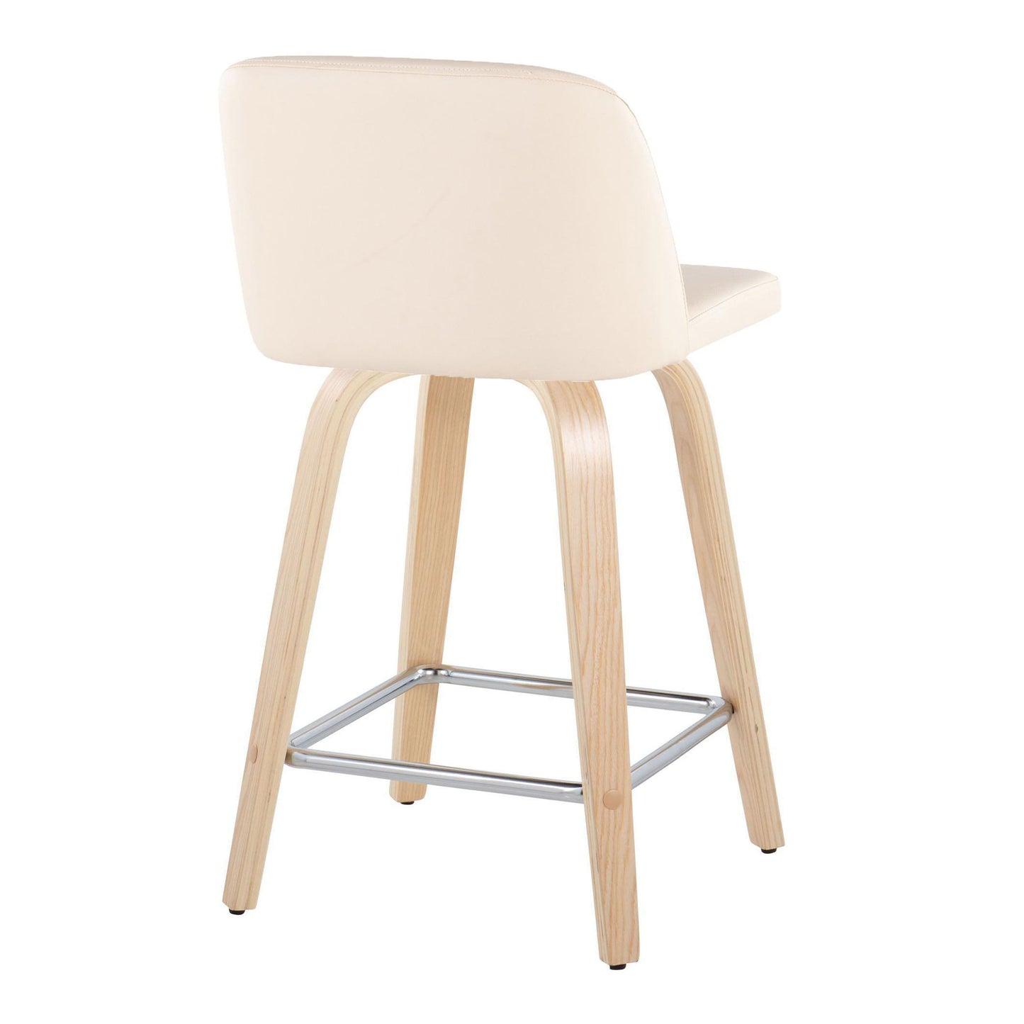 Toriano - Contemporary Fixed Height Counter Stool / Swivel And Square Footrest (Set of 2) - Natural / Cream