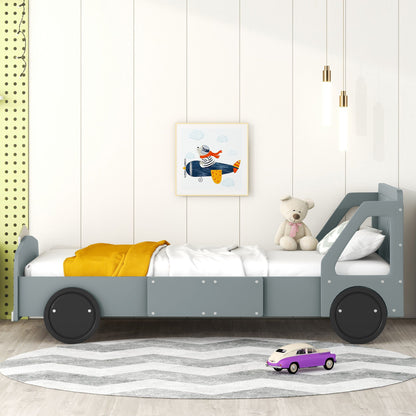 Twin Size Car Shaped Platform Bed With Wheels - Gray