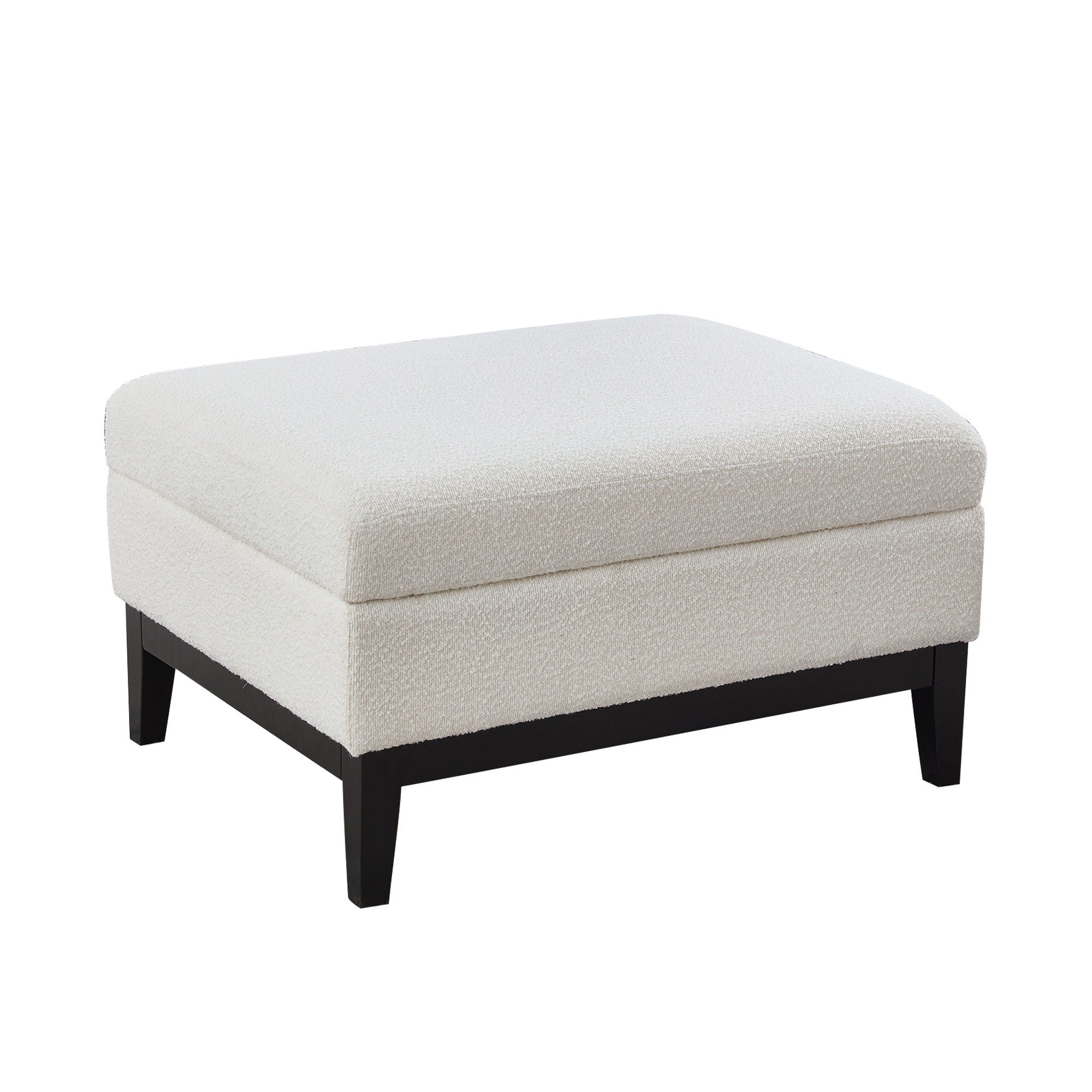 Upholstered Wood Base Storage Ottoman With Reversible Lid Coffee Table, Foot Stool Square Footrest With Rubberwood Legs For Living Room Bedroom Entryway And Office - Ivory