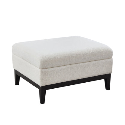 Upholstered Wood Base Storage Ottoman With Reversible Lid Coffee Table, Foot Stool Square Footrest With Rubberwood Legs For Living Room Bedroom Entryway And Office - Ivory