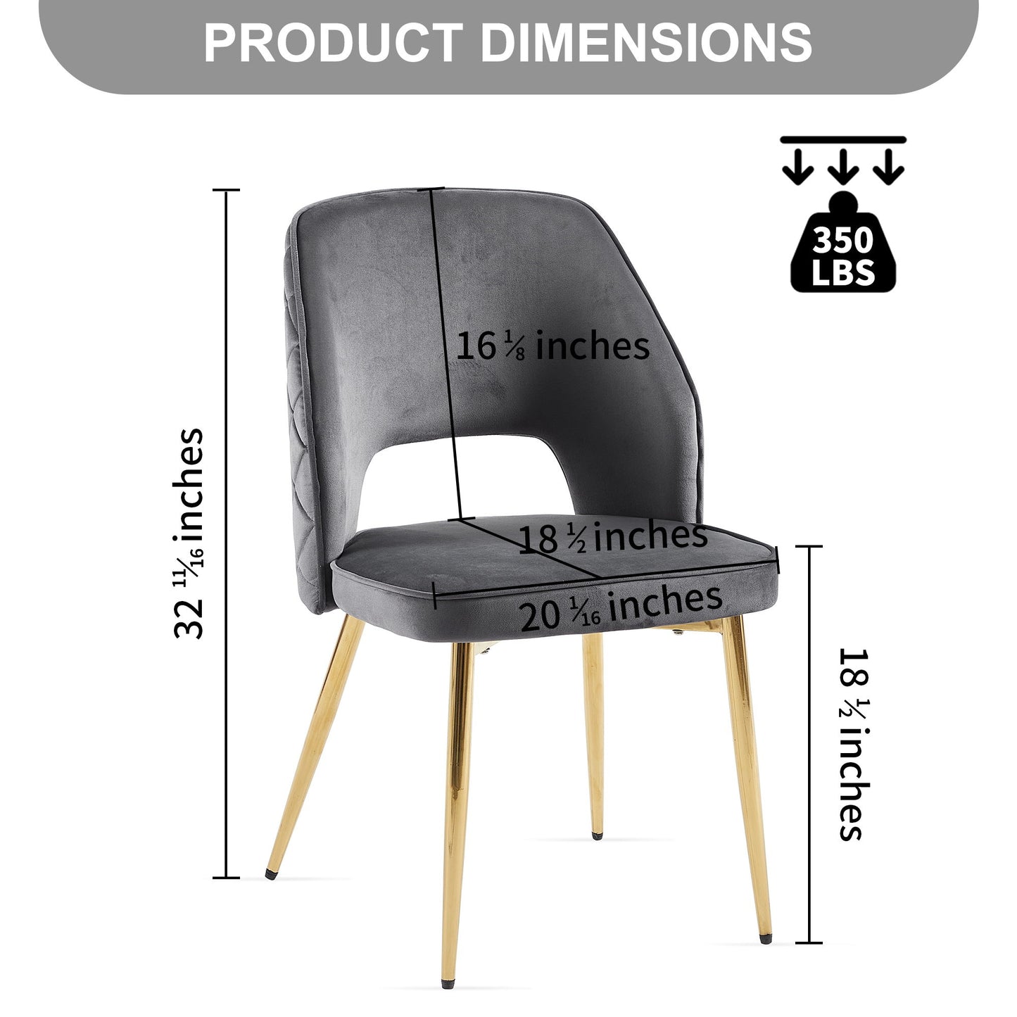 Velvet Dining Chairs With Metal Legs And Hollow Back Upholstered Dining Chairs (Set of 4) - Gray