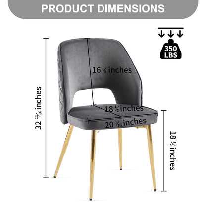Velvet Dining Chairs With Metal Legs And Hollow Back Upholstered Dining Chairs (Set of 4) - Gray