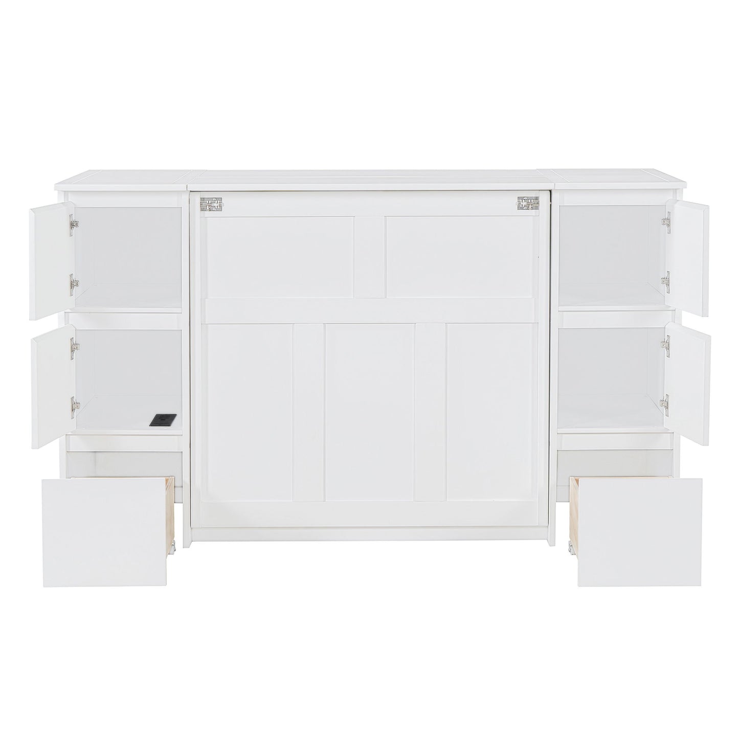Twin Size Murphy Bed With Drawers, Cabinets, And USB Ports - White