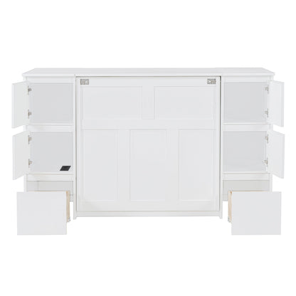 Twin Size Murphy Bed With Drawers, Cabinets, And USB Ports - White