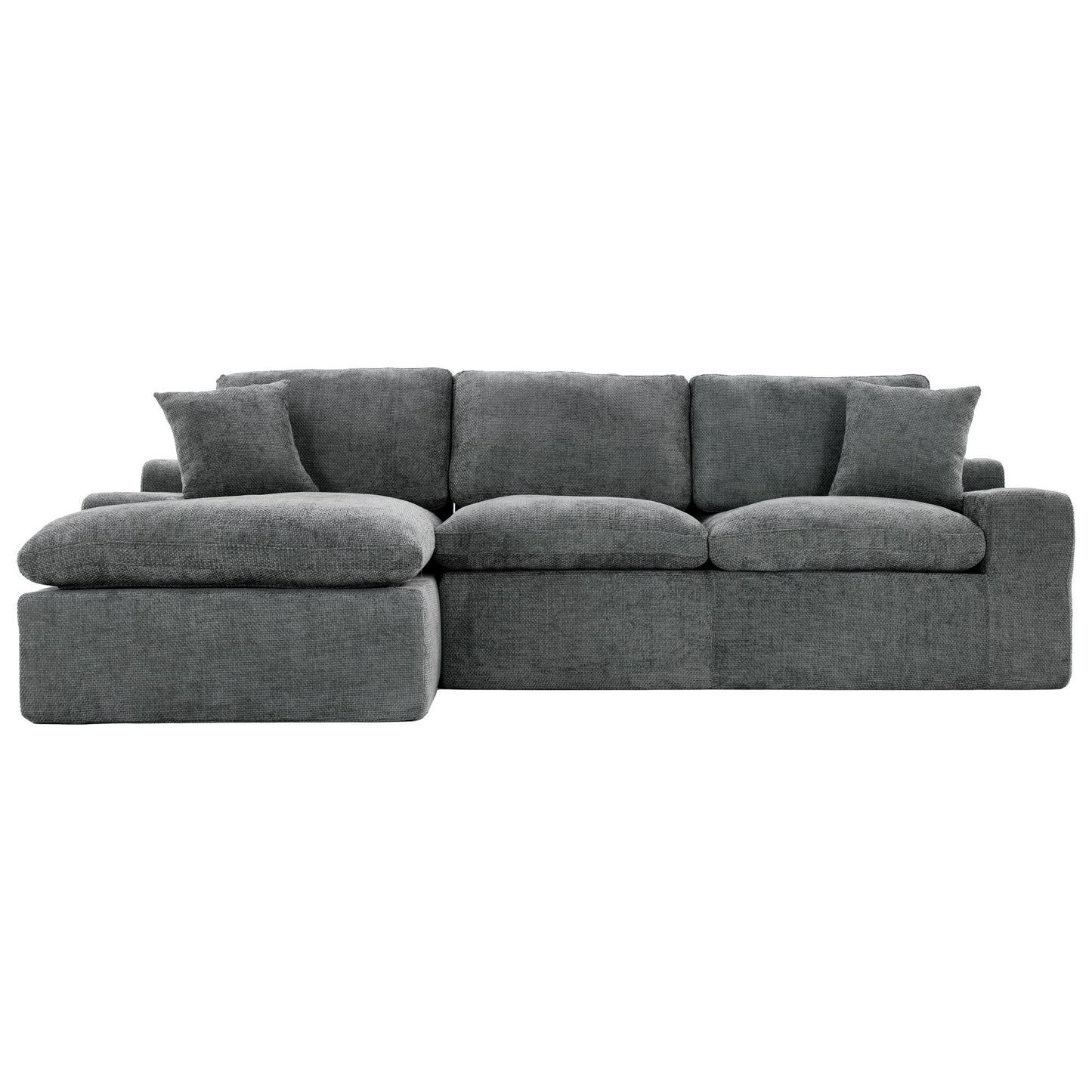 Cloud Sectional Sofa Upholstered Sofa Couch With Double-Layer Cushion And Side Pockets, Free Combined Sectional Sofa Full Compressed Sofa For Living Room - Gray