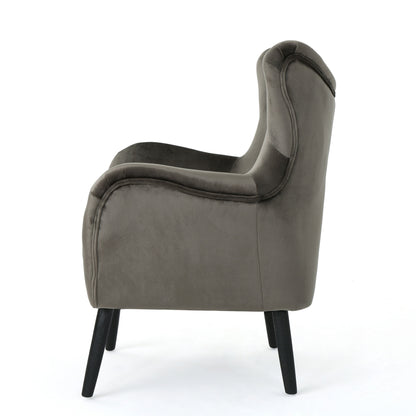 Modern Velvet Arm Chair With Tufted Wingback Design - Gray