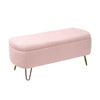 Storage Ottoman Bench For End Of Bed Gold Legs, Modern Gray Faux Fur Entryway Bench Upholstered Padded With Storage For Living Room Bedroom - Pink