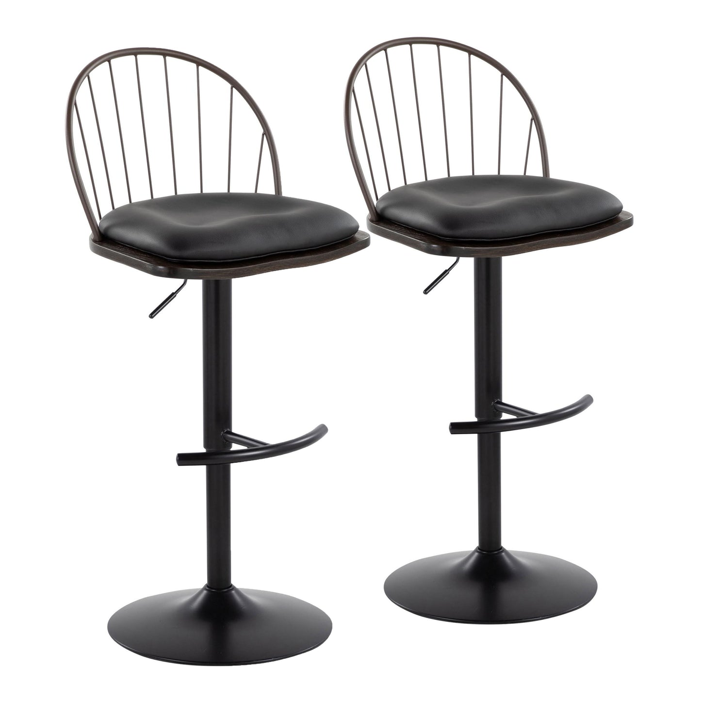 Riley - Farmhouse Adjustable Height Barstool With Swivel With Rounded T Footrest (Set of 2) - Black / Bronze / Dark Walnut / Brown