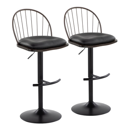 Riley - Farmhouse Adjustable Height Barstool With Swivel With Rounded T Footrest (Set of 2) - Black / Bronze / Dark Walnut / Brown