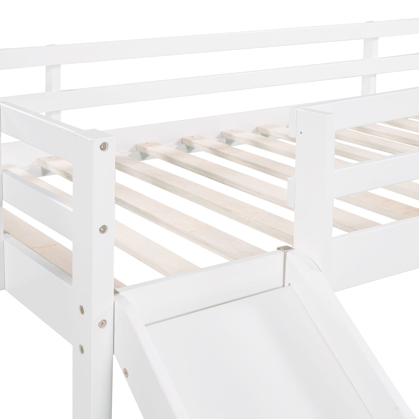 Twin Size Loft Bed With Slide, Stair And Chalkboard - White