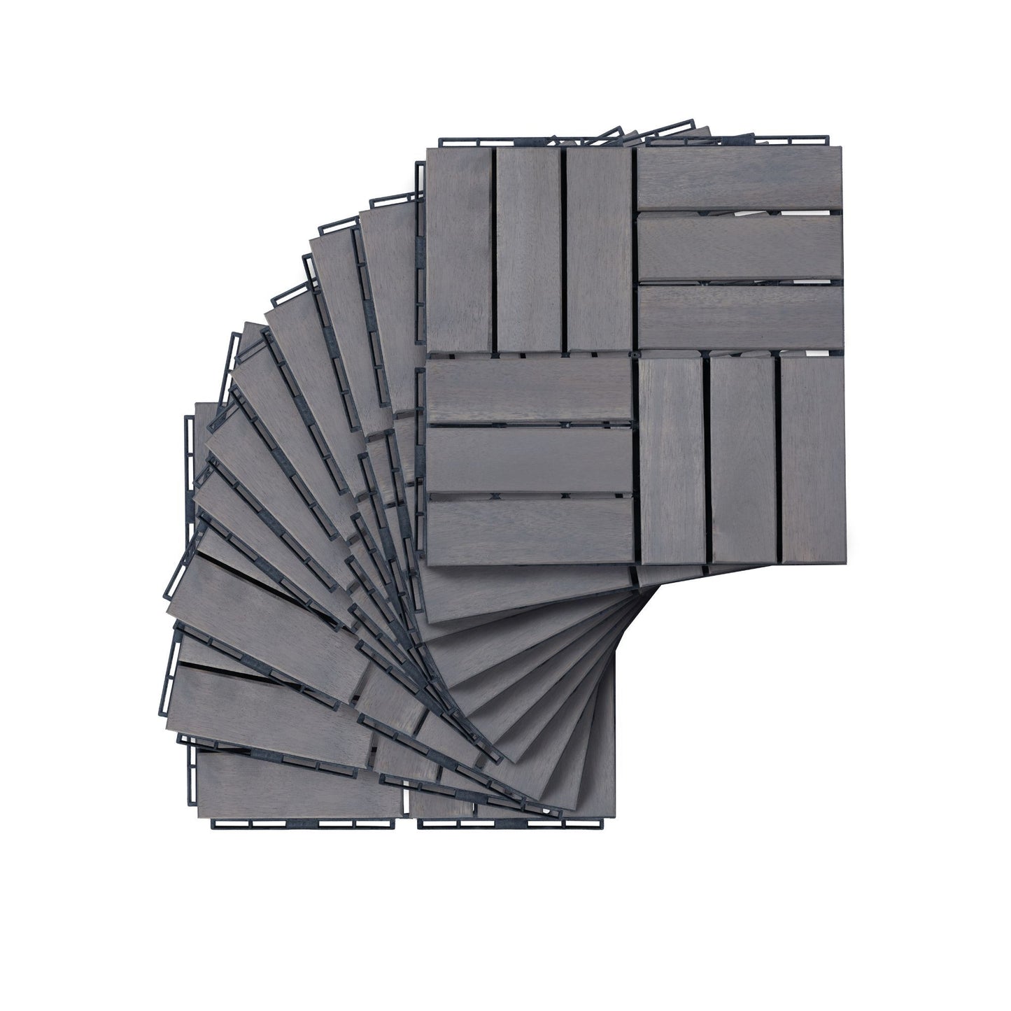 30 Piece Interlocking Deck Tiles Checker Pattern, Square Acacia Hardwood Outdoor Flooring For Patio, Bancony, Pool Side - Light Gray