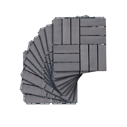 30 Piece Interlocking Deck Tiles Checker Pattern, Square Acacia Hardwood Outdoor Flooring For Patio, Bancony, Pool Side - Light Gray