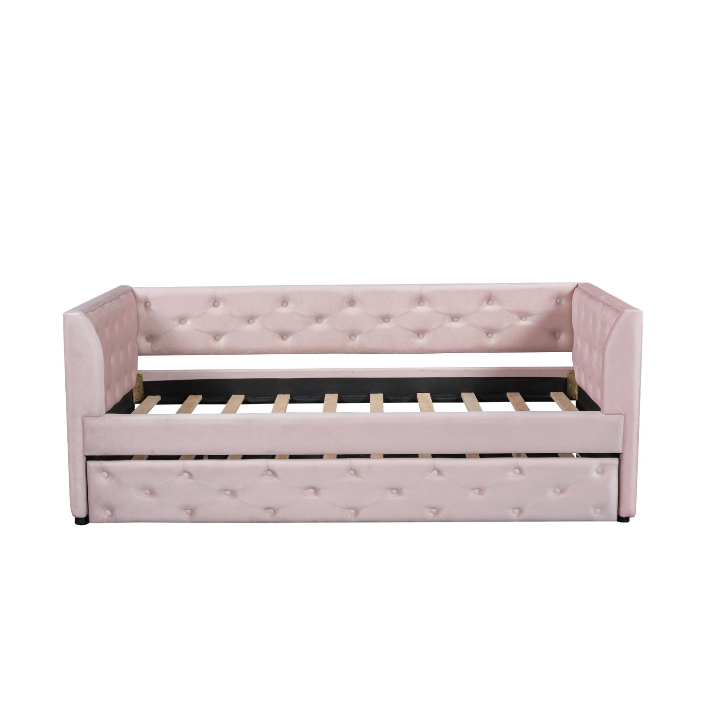 Twin Size Upholstered Tufted Daybed With Trundle - Pink