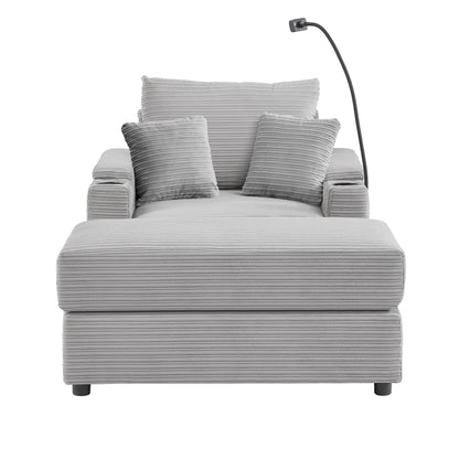 Modern Style Single Sofa Sofa Couch With Storage Space, A Movable Ottoman, Two USB Ports, Two Cup Holders, A Phone Holder For Living Room - Gray