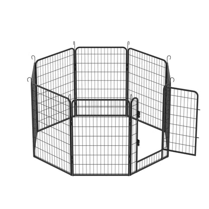 8 Panels Heavy Duty Metal Playpen With Door, Dog Fence Pet Exercise Pen For Outdoor, Indoor - Black