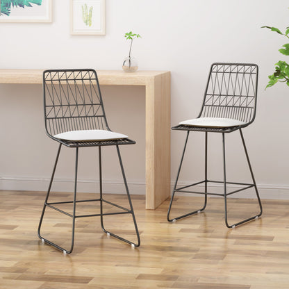 Yearning - Iron Counter Stool With Water Resistant Cushion - Gray / Ivory