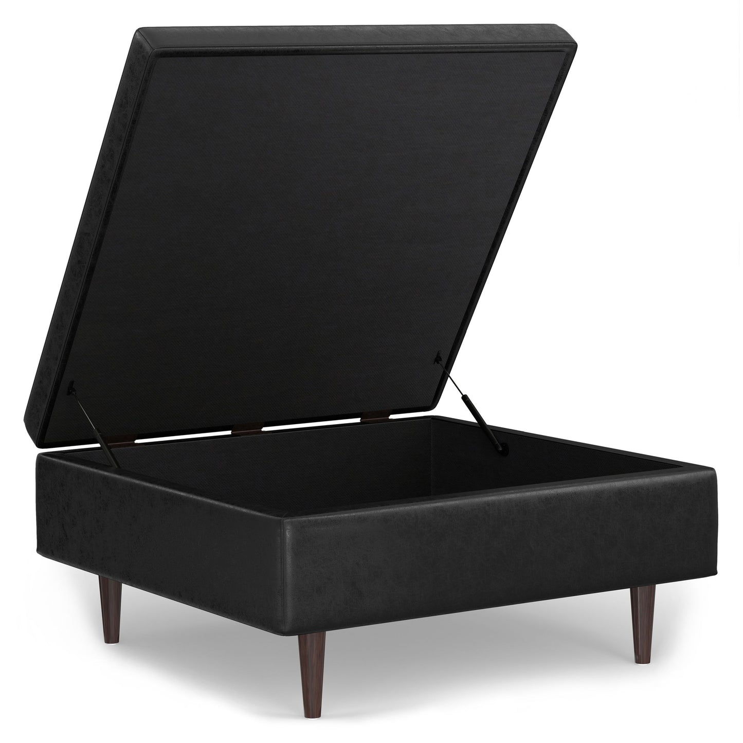 Shay - Mid Century Large Square Coffee Table Storage Ottoman - Distressed Black