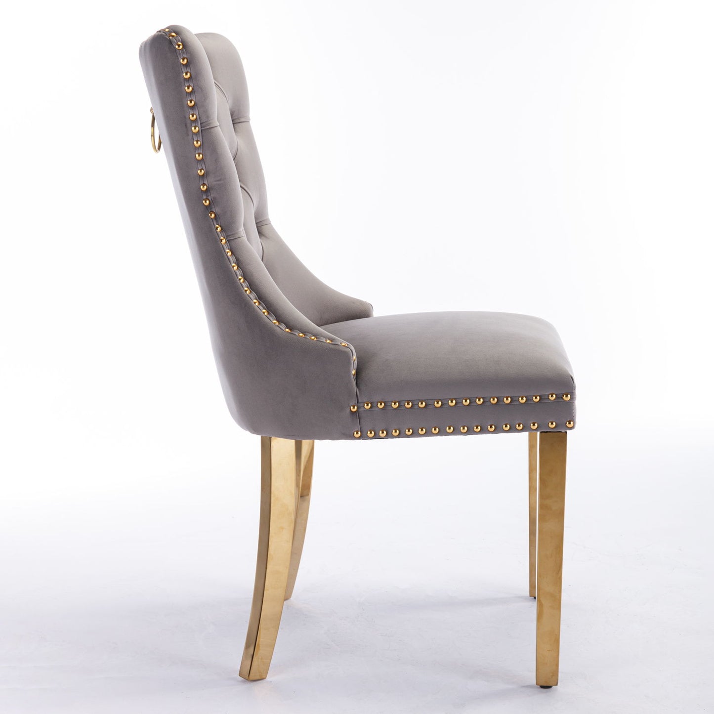 Nikki - Modern, High-End Tufted Solid Wood Contemporary Velvet Upholstered Dining Chair With Golden Stainless Steel Plating Legs, Nailhead Trim (Set of 2) - Gray / Gold