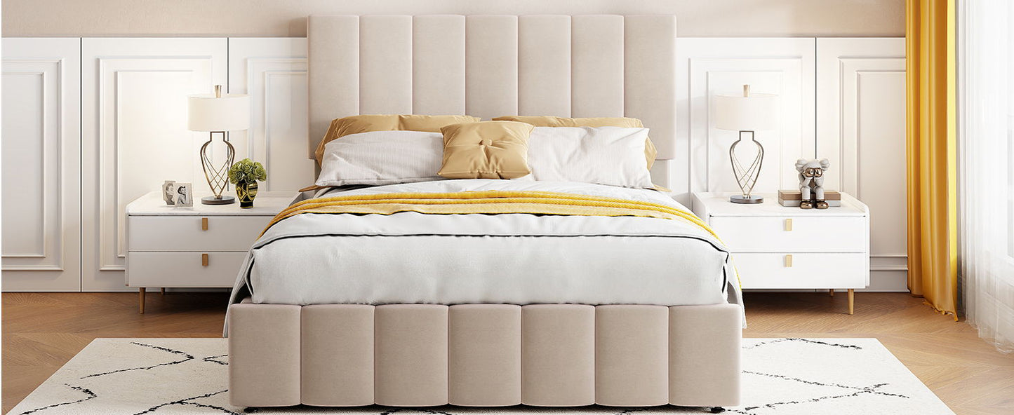 Full Size Upholstered Platform Bed With A Hydraulic Storage System - Beige