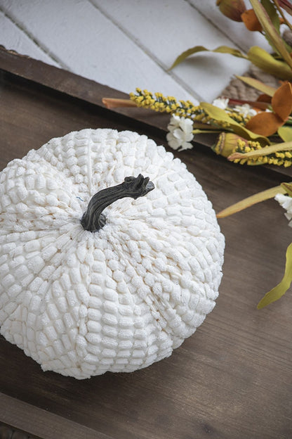Chenille Weighted Pumpkin Ornament Decor For Holiday Harvest Festival Fall Festival & Thanksgiving (Set of 2) - White
