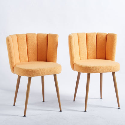 Modern Dining Chair (Set of 2) With Iron Tube Wood Color Legs, Shorthair Cushions And Comfortable Backrest, Suitable For Dining Room, Living Room, Cafe, Simple Structure - Yellow