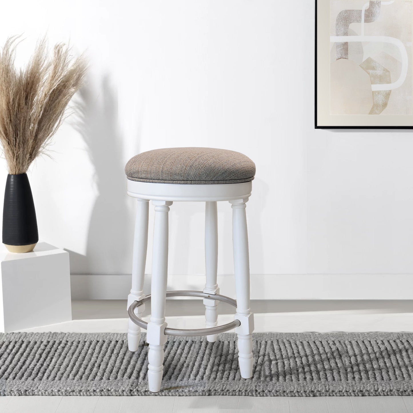 26" Counter Height Swivel Bar Stools (Set of 2) With Upholstered Seat - White