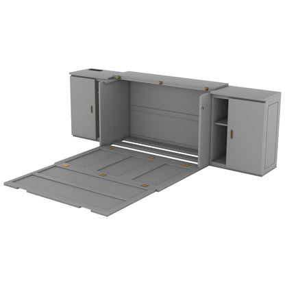 Full Size Murphy Bed With Shelves, Cabinets And USB Ports - Gray