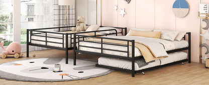 Full Long Over Queen Metal Bunk Bed With Trundle - Black