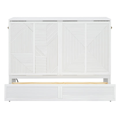 Full Size Murphy Bed With Large Drawer, USB Ports And Outlets - White