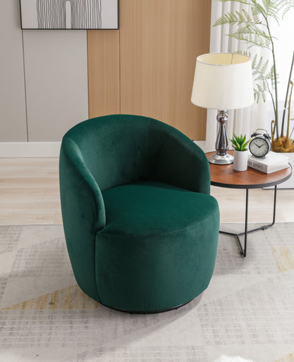 Velvet Fabric Swivel Accent Armchair Barrel Chair With Black Powder Coating Metal Ring - Green