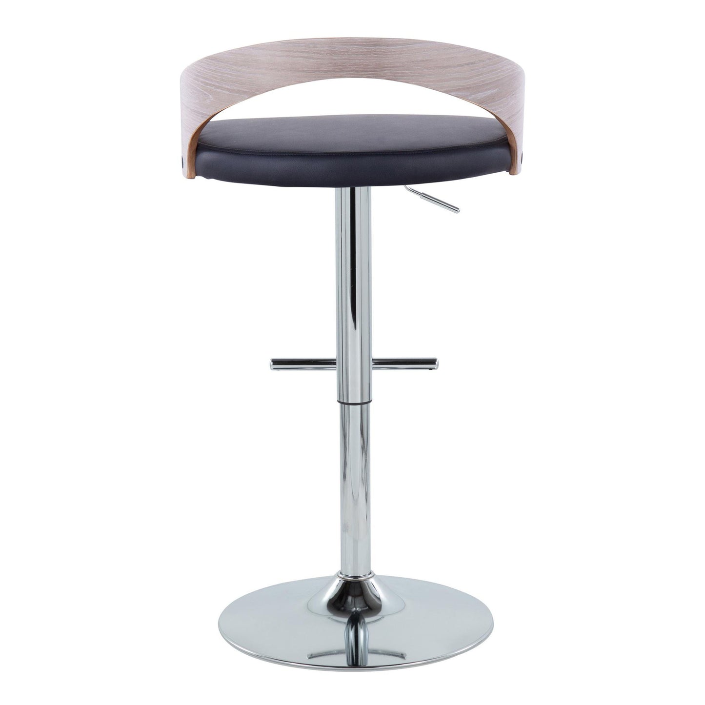 Grotto - Contemporary Adjustable Height Barstool With Swivel With Straight T Footrest (Set of 2) - Chrome / Light Gray / Black